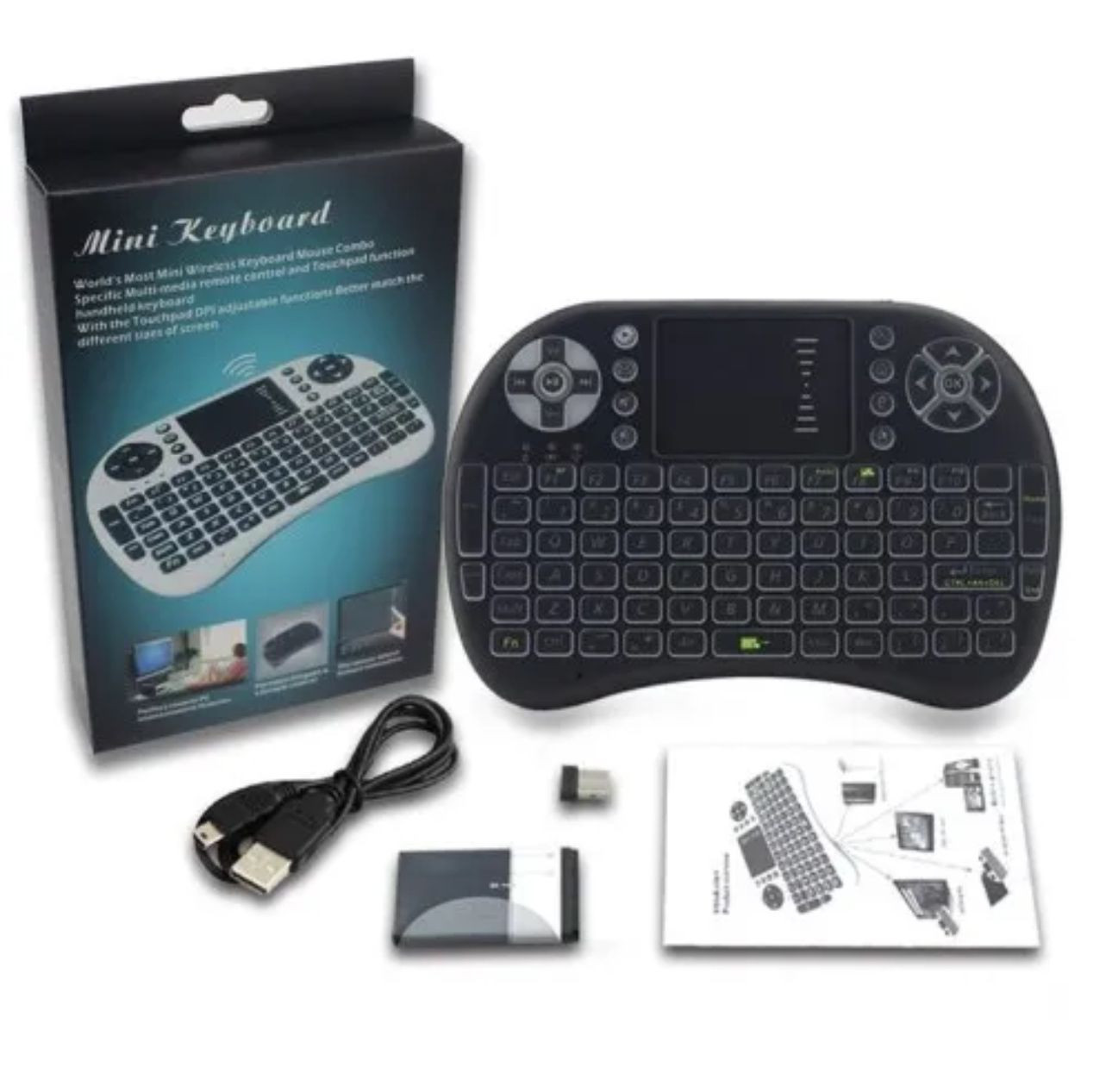 I8-B Backlit Mini Keyboard With Touchpad Mouse - Enjoy Wireless Convenience With Rechargeable Backlit Keyboard - Perfect For Gaming And Office Use